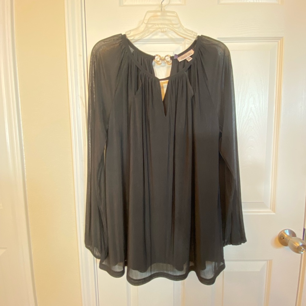 JENNIFER LOPEZ Black Blouse with Sheer Arms